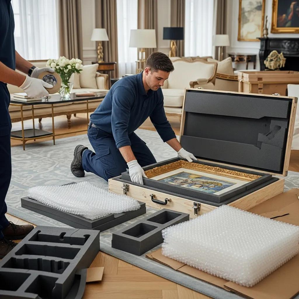 White glove moving service handling valuable artwork with care